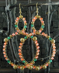 Fulham Multi Peach, Coral & Turquoise Bead Wrapped Chandelier Earring