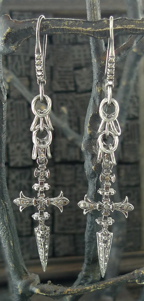 Irit Design Oxidized Sterling Silver and Diamond Sword Earrings