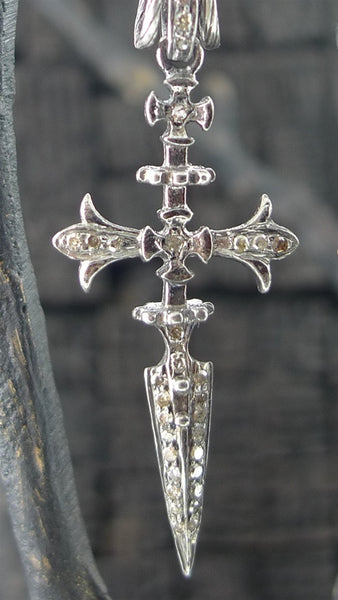 Irit Design Oxidized Sterling Silver and Diamond Sword Earrings