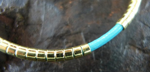 Marcia Moran Turquoise Leather Cord Bracelet with Gold Finish Sliding Beads