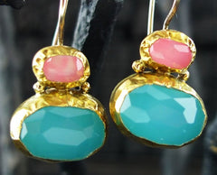 Nava Zahavi 22K Yellow Gold and Ocean Blue and Cherry Quartz Earrings
