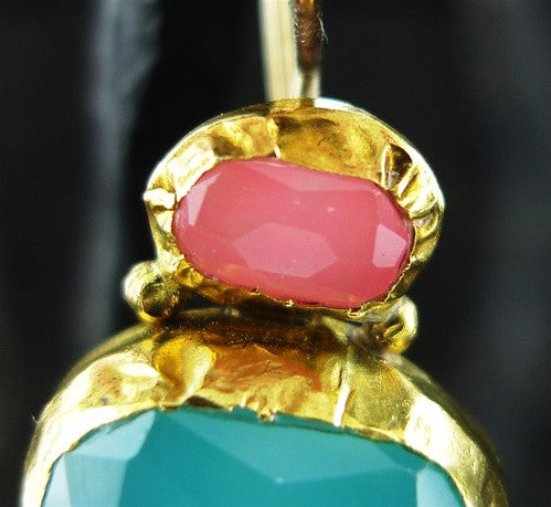 Nava Zahavi 22K Yellow Gold and Ocean Blue and Cherry Quartz Earrings