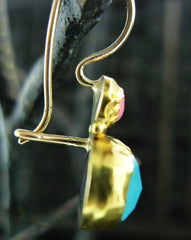 Nava Zahavi 22K Yellow Gold and Ocean Blue and Cherry Quartz Earrings