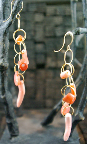 Melissa Joy Manning 14K Yellow Gold and Coral Earrings
