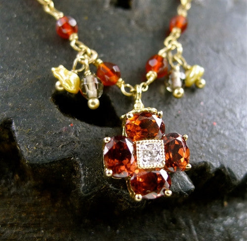 Sage 14K Yellow Gold, Garnet, and Diamond Charm Necklace