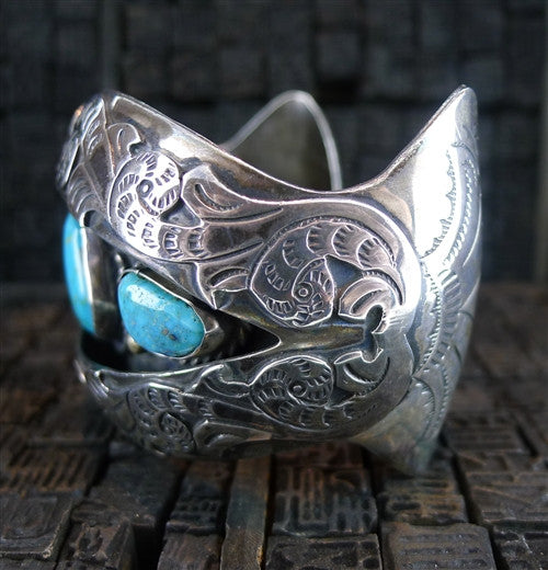 Sterling Silver and Turquoise Shadow Box Cuff Bracelet, Signed