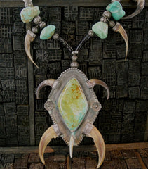 Rare Native American Necklace of Turquoise, Claws and Talons in Sterling Silver