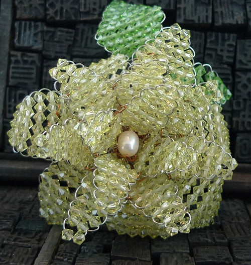 Mindy Lam Light Yellow and Green Swarovski Crystal Flower Pin