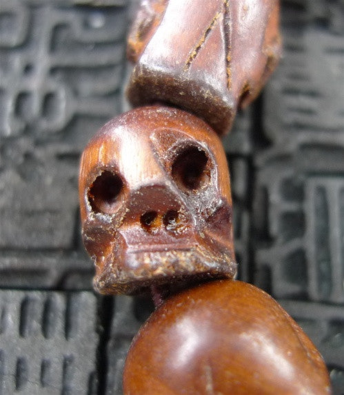 Carved Wood Skull Stretch Bracelet