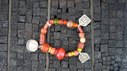 Churchill Private Label Old African Trading Bead Bracelet with Indonesian Amulets