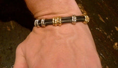 Heston Large Black Rubber Station Bracelet with 18K Yellow Gold and Sterling Silver
