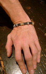 Heston Large Black Rubber Station Bracelet with 18K Yellow Gold and Sterling Silver