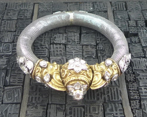 Lorraine Schwartz Antique Diamond 18K Gold and Silver Wedding Bangle Bracelet
