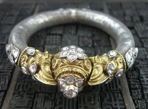 Lorraine Schwartz Antique Diamond 18K Gold and Silver Wedding Bangle Bracelet