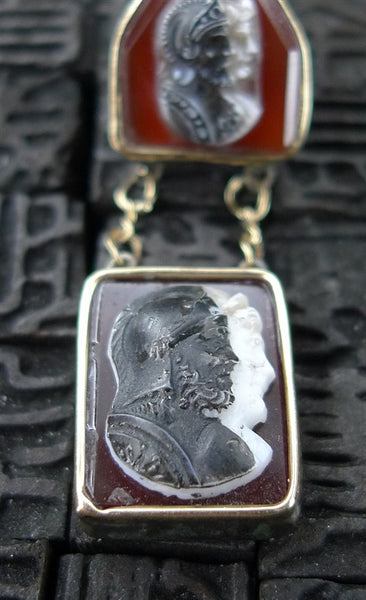 Lazaro 1940's Glass Cameo Clip Earrings in Sterling Silver