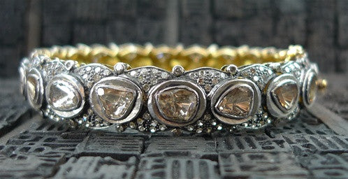 Lorraine Schwartz Blackened Diamond 18K Gold and Sterling Silver Bangle Bracelet