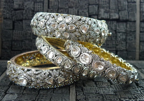 Lorraine Schwartz  Diamond 18K Gold and Oxidized Silver Bangle Bracelet