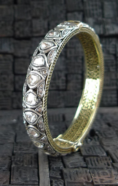 Lorraine Schwartz  Diamond 18K Gold and Oxidized Silver Bangle Bracelet