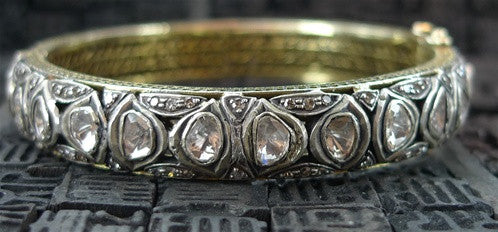 Lorraine Schwartz  Diamond 18K Gold and Oxidized Silver Bangle Bracelet