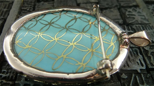 Antique Venetian Turquoise Glass Cameo Pendant/ Brooch in Yellow Gold