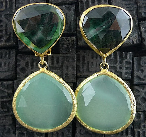 Coralia Leets Large Watermelon Green Quartz and Green Chalcedony Double Clip On Earrings