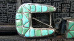 Old Indian Pawn Sampler Ranger Set Belt Buckle with Inlaid Turquoise