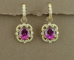 Erica Courtney Rubelite and Diamond Earrings in 18K Yellow Gold
