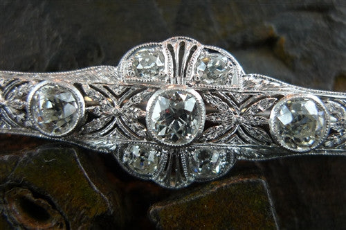 Antique Art Deco Diamond Bar Brooch (Pin) in 18K White Gold