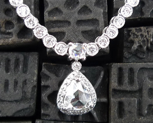 Rare Belgian Rose Cut Diamond Estate Necklace in 18K White Gold
