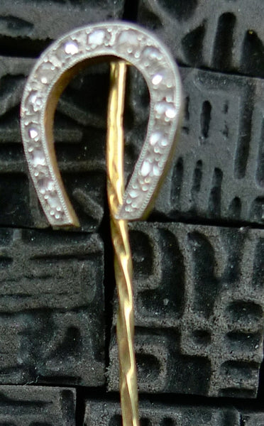 Estate Diamond Horseshoe Tie Pin 14K Yellow Gold