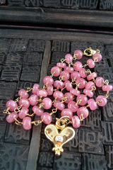 Erica Courtney 18K Yellow Gold, Pink Rhodochrosite and Diamond Heart Necklace