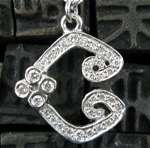 Erica Courtney 18K White Gold and Diamond Initial "C" Necklace