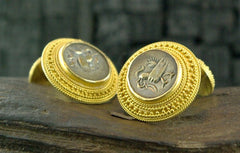Carolyn Tyler One of a Kind Cufflink and Stud Set in 22K Yellow Gold and Ancient  Khmer Coins