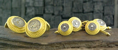 Carolyn Tyler One of a Kind Cufflink and Stud Set in 22K Yellow Gold and Ancient  Khmer Coins