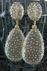 Roni Blanshay Large Drop with Golden Shadow Mesh Earrings--Clip On