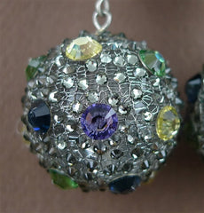 Roni Blanshay Pave Crystal Bead Clip Earrings