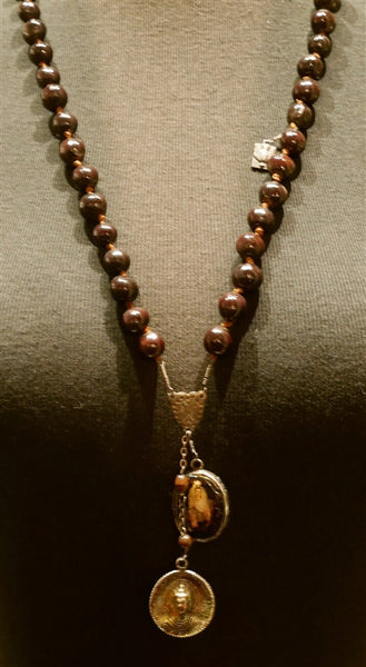 Kimmie Winter Coated Bean Rosary Necklace