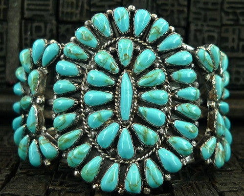Southwestern Hopi Sterling SIlver and Turquoise Wide Cuff Bracelet