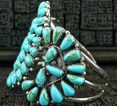 Southwestern Hopi Sterling SIlver and Turquoise Wide Cuff Bracelet