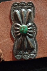 Old Navajo Sterling Silver Concho Belt with Turquoise on New Leather