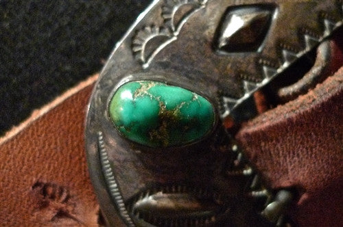 Old Navajo Sterling Silver Concho Belt with Turquoise on New Leather