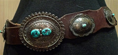 Southwestern Old Navajo Sterling Silver and Turquoise Concho Belt