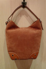 Rust Suede Bucket Bag with Gold Studs and Leather Shoulder Strap