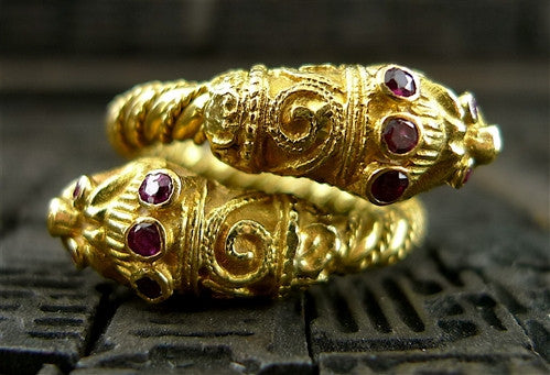 Lalaounis 18K Yellow Gold and Ruby Double Dragon Ring