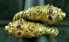 Lalaounis 18K Yellow Gold and Ruby Double Dragon Ring
