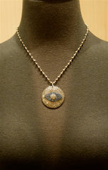 Roni Blanshay Pyrite Bead and Crystal Evil Eye Pendant Necklace