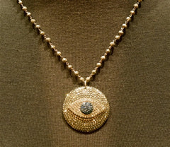 Roni Blanshay Pyrite Bead and Crystal Evil Eye Pendant Necklace
