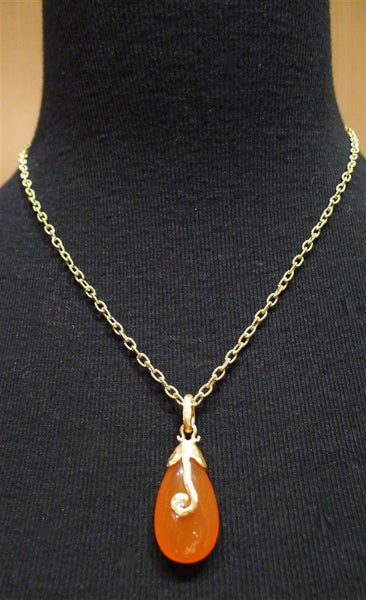 Pamela Froman 18K Yellow Gold, Diamond, Carnelian, and Chalcedony Drop Pendants with Chain Necklaces