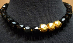Nava Zahavi Black Onyx Bead Necklace with Three 24K Yellow Gold Wrapped Beads