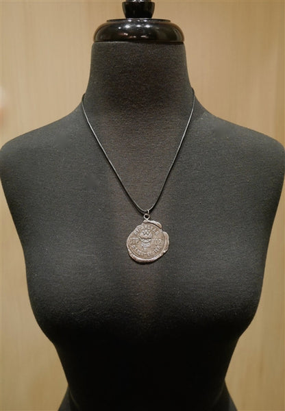 Pyrrha Large Sterling Silver Crest on Leather Cord Necklace